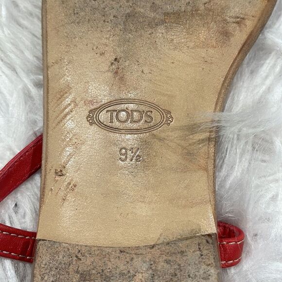 Tod’s Red Leather Sandals Sz 9 1/2 - Picture 10 of 13